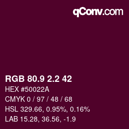 カラーコード: RGB 80.9 2.2 42 | qconv.com