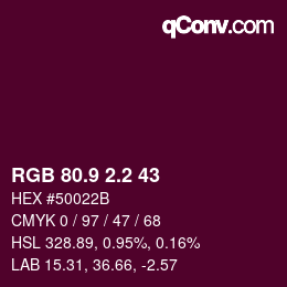 カラーコード: RGB 80.9 2.2 43 | qconv.com