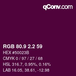 カラーコード: RGB 80.9 2.2 59 | qconv.com