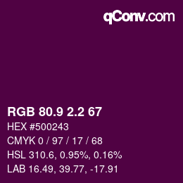 カラーコード: RGB 80.9 2.2 67 | qconv.com