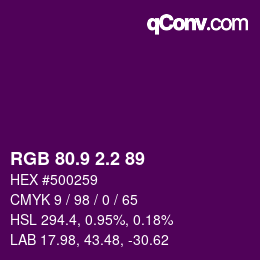 カラーコード: RGB 80.9 2.2 89 | qconv.com