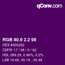 カラーコード: RGB 80.9 2.2 98 | qconv.com
