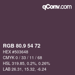 Color code: RGB 80.9 54 72 | qconv.com