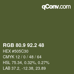 Color code: RGB 80.9 92.2 48 | qconv.com