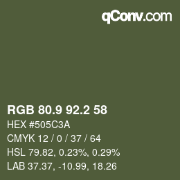 Color code: RGB 80.9 92.2 58 | qconv.com