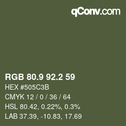 Color code: RGB 80.9 92.2 59 | qconv.com