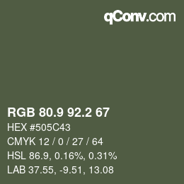 Color code: RGB 80.9 92.2 67 | qconv.com