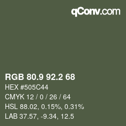 Color code: RGB 80.9 92.2 68 | qconv.com