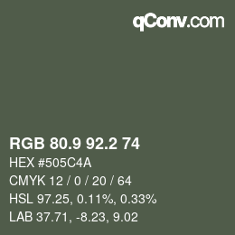Color code: RGB 80.9 92.2 74 | qconv.com