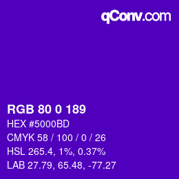 颜色代码: RGB 80 0 189 | qconv.com