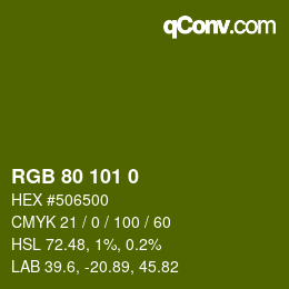 Color code: RGB 80 101 0 | qconv.com