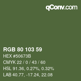 Color code: RGB 80 103 59 | qconv.com