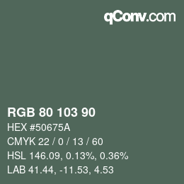 Color code: RGB 80 103 90 | qconv.com