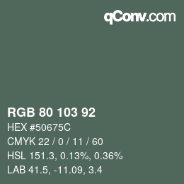 カラーコード: RGB 80 103 92 | qconv.com