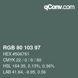 Color code: RGB 80 103 97 | qconv.com