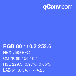 カラーコード: RGB 80 110.2 252.6 | qconv.com