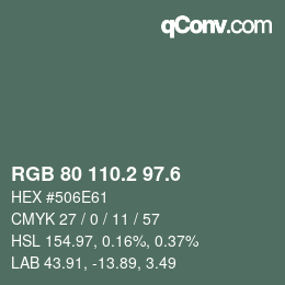 カラーコード: RGB 80 110.2 97.6 | qconv.com