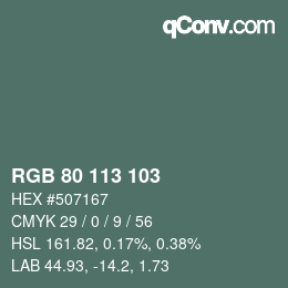Color code: RGB 80 113 103 | qconv.com