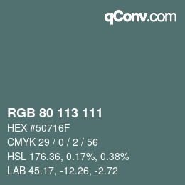 Color code: RGB 80 113 111 | qconv.com