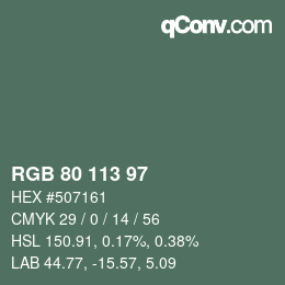 Color code: RGB 80 113 97 | qconv.com