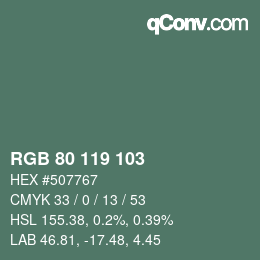 Color code: RGB 80 119 103 | qconv.com
