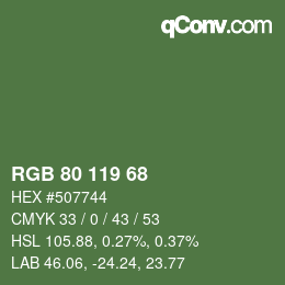 Color code: RGB 80 119 68 | qconv.com