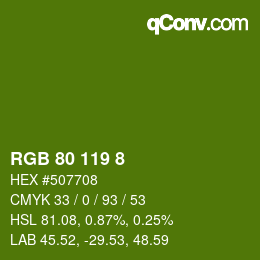 カラーコード: RGB 80 119 8 | qconv.com