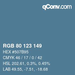 颜色代码: RGB 80 123 149 | qconv.com
