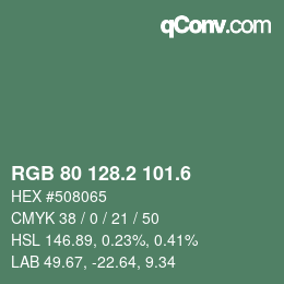 カラーコード: RGB 80 128.2 101.6 | qconv.com