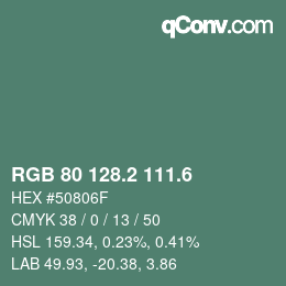 カラーコード: RGB 80 128.2 111.6 | qconv.com