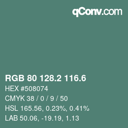 カラーコード: RGB 80 128.2 116.6 | qconv.com