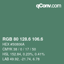 カラーコード: RGB 80 128.6 106.6 | qconv.com