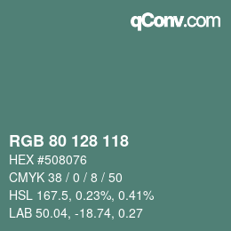 カラーコード: RGB 80 128 118 | qconv.com