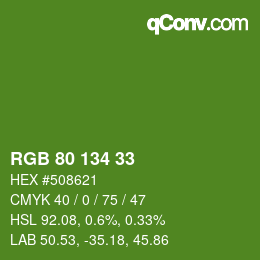 Color code: RGB 80 134 33 | qconv.com