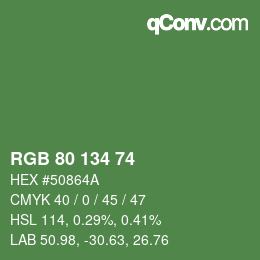 Color code: RGB 80 134 74 | qconv.com