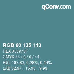 Color code: RGB 80 135 143 | qconv.com