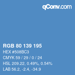 カラーコード: RGB 80 139 195 | qconv.com