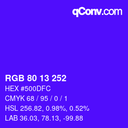 Farbcode: RGB 80 13 252 | qconv.com