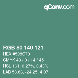 颜色代码: RGB 80 140 121 | qconv.com