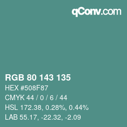 Color code: RGB 80 143 135 | qconv.com