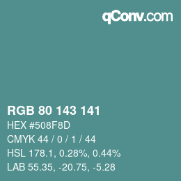 Color code: RGB 80 143 141 | qconv.com