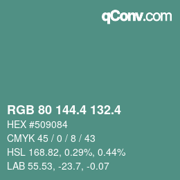 カラーコード: RGB 80 144.4 132.4 | qconv.com