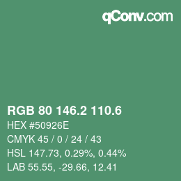 カラーコード: RGB 80 146.2 110.6 | qconv.com