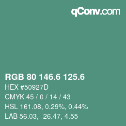 カラーコード: RGB 80 146.6 125.6 | qconv.com