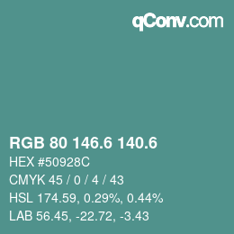カラーコード: RGB 80 146.6 140.6 | qconv.com