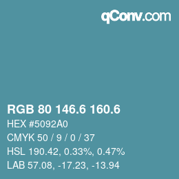 カラーコード: RGB 80 146.6 160.6 | qconv.com