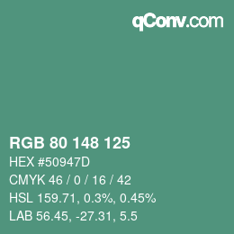 Color code: RGB 80 148 125 | qconv.com