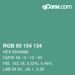 颜色代码: RGB 80 154 134 | qconv.com