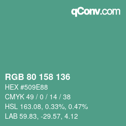 カラーコード: RGB 80 158 136 | qconv.com