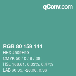 カラーコード: RGB 80 159 144 | qconv.com